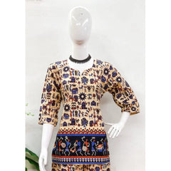 Generic Women's Cotton Jaipuri Printed 3-4th Sleeve Co ord Set (Multicolor)