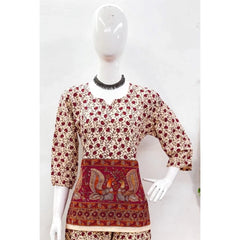 Generic Women's Cotton Jaipuri Printed 3-4th Sleeve Co ord Set (Multicolor)