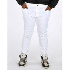Generic Men's Cotton Blended Solid Plus Size Jeans (White)