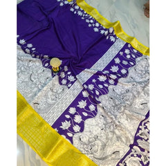 Generic Women's Dola Silk Printed Saree With Unstitched Blouse 5.5Mtr (Purple )