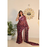 Generic Women's Georgette Printed Saree With Unstitched Blouse 5.5Mtr (Pink)