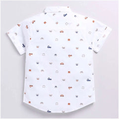 Generic Boy's Cotton Blend Printed Short Sleeve Shirt (White)
