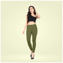 Generic Women's Cotton Blended Solid Ankle legging (Olive Green)