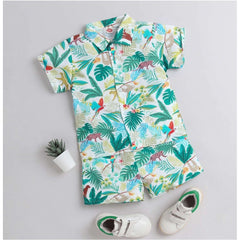 Generic Boy's Lycra Blend Printed Short Sleeve Shirt and Shorts Set (MultiColor)