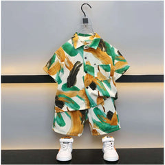 Generic Boy's Lycra Blend Printed Short Sleeve Shirt and Shorts Set (MultiColor)