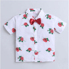 Generic Boy's Cotton Blend Printed Short Sleeve Shirt and Shorts Set (White)