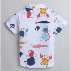 Generic Boy's Cotton Blend Printed Short Sleeve Shirt and Shorts Set (White)