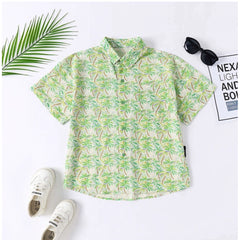 Generic Boy's Cotton Blend Printed Short Sleeve Shirt (Green)
