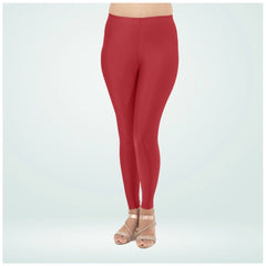 Generic Women's Cotton Blended Solid Shimmer Ankle leggings (Red Maroon)