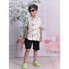 Generic Boy's Cotton Blend Printed Short Sleeve Shirt and Shorts Set (White)