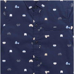 Generic Boy's Cotton Blend Printed Short Sleeve Shirt (Navy Blue)