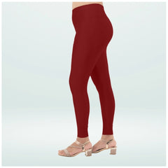Generic Women's Cotton Blended Solid Shimmer Ankle leggings (Maroon)