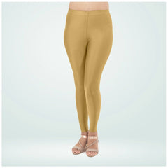 Generic Women's Cotton Blended Solid Shimmer Ankle leggings (Beige)