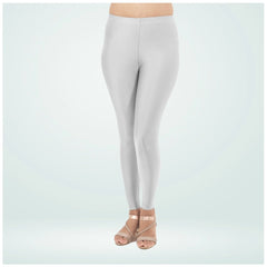 Generic Women's Cotton Blended Solid Shimmer Ankle leggings (Silver)