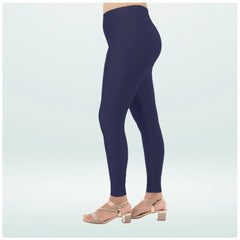 Generic Women's Cotton Blended Solid Shimmer Ankle leggings (Navy Blue)