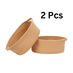 Generic Cotton 2 Pcs Oval Basket Storage Basket For Clothes (Beige)