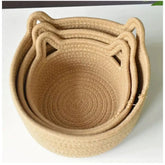 Generic Cotton Cat Basket Pack of 3 Storage Basket For Clothes (Brown)