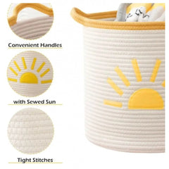 Generic Cotton Sun Basket Pack of 1 Storage Basket For Clothes (White)