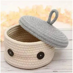 Generic Cotton Box Grey Lid Inch Pack of 1 Storage Basket For Clothes (White)