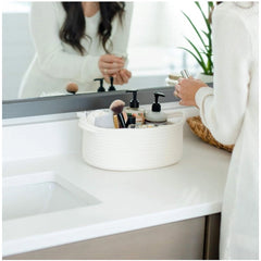 Generic Cotton Oval Basket Pack of 3 Storage Basket For Clothes (White)