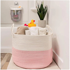 Generic Cotton Laundry Basket Pack of 1 Storage Basket For Clothes (Pink)