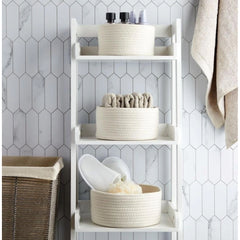 Generic Cotton Round Basket Pack of 3 Storage Basket For Clothes (White)