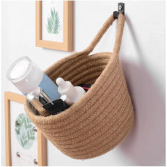 Generic Cotton Hanging Storage Small Basket Pack of 3 Storage Basket For Clothes (Brown)