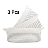 Generic Cotton Zigzag Oval Basket Pack of 3 Storage Basket For Clothes (White)