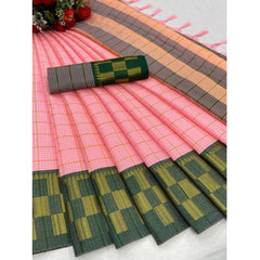 Generic Women's Cotton Silk Printed Saree With Unstitched Blouse 5.5Mtr (Pink)