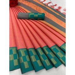 Generic Women's Cotton Silk Printed Saree With Unstitched Blouse 5.5Mtr (Pink)