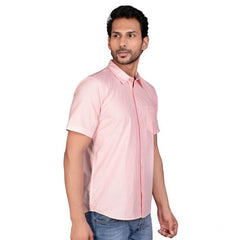 Generic Men's Casual Cotton Half Sleeve Solid Shirt (Peach)