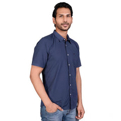 Generic Men's Casual Cotton Half Sleeve Solid Shirt (Navy)