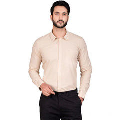 Generic Men's Casual Cotton Full Sleeve Solid Shirt (Beige)