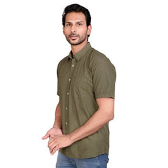 Generic Men's Casual Cotton Half Sleeve Solid Shirt (Green)
