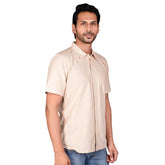 Generic Men's Casual Cotton Half Sleeve Solid Shirt (Beige)