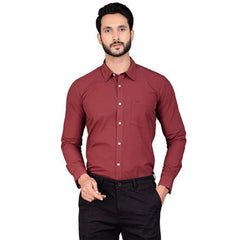 Generic Men's Casual Cotton Full Sleeve Solid Shirt (Maroon)