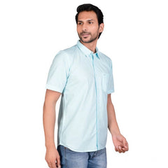 Generic Men's Casual Cotton Half Sleeve Solid Shirt (Turquoise)