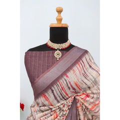 Generic Women's Linen Digital Print Saree With Unstitched Blouse 5.5Mtr (Grey)