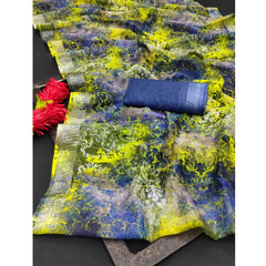 Generic Women's Cotton Linen Woven Design Saree With Unstitched Blouse 5.5Mtr (Blue)