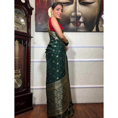 Generic Women's Silk Printed Saree With Unstitched Blouse 5.5Mtr (Green)