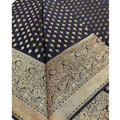 Generic Women's Silk Printed Saree With Unstitched Blouse 5.5Mtr (Black)