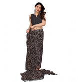 Generic Women's Zalar Lace Georgette Printed Ready-to-Wear Saree With Unstitched Blouse 5.5 Mtr (Brown)