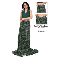 Generic Women's Zalar Lace Georgette Printed Ready-to-Wear Saree With Unstitched Blouse 5.5 Mtr (Green)
