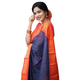 Generic Women's Silk Printed Saree With Unstitched Blouse 5.5Mtr (Blue)