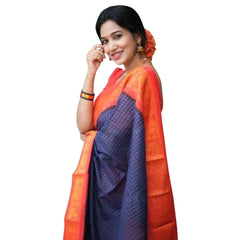 Generic Women's Silk Printed Saree With Unstitched Blouse 5.5Mtr (Blue)