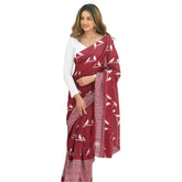 Generic Women's Silk Printed Saree With Unstitched Blouse 5.5Mtr (Maroon)
