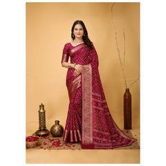 Generic Women's Soft Dola Cotton Kalamkari Printed Saree With Unstitched Blouse 5.5Mtr (Red)