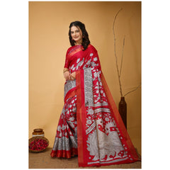 Generic Women's Soft Handloom Cotton Kalamkari Printed Saree With Unstitched Blouse 5.5Mtr (Pink)