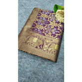 Generic Women's Soft Lichi Silk Printed Saree With Unstitched Blouse 5.5Mtr (Purple)