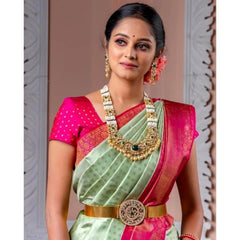 Generic Women's Soft Lichi Silk Printed Saree With Unstitched Blouse 5.5Mtr (Light Green)